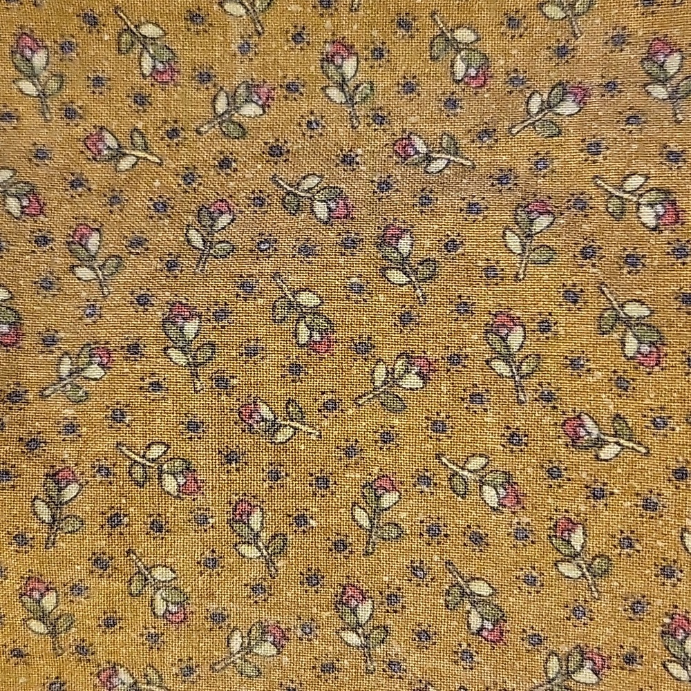 Olive green with red tiny flowers fabric   100% cotton